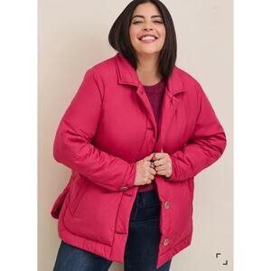 Torrid Jacket Women's 2X Puffer Coat Lightweight Packable Poly Down Pink Red NEW